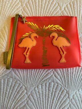 Lilly Pulitzer Wristlet Coral and Peach Pouch with Gold Accent